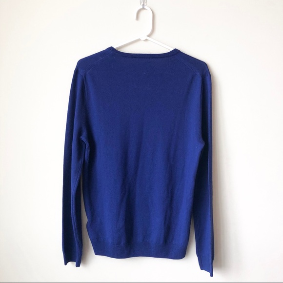 J Crew Merino Wool Blue Vneck Sweater - Picture 3 of 4